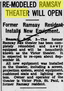 Ramsay Theatre - Sept 3 1938 Article On Remodel And Rename To Victor (newer photo)